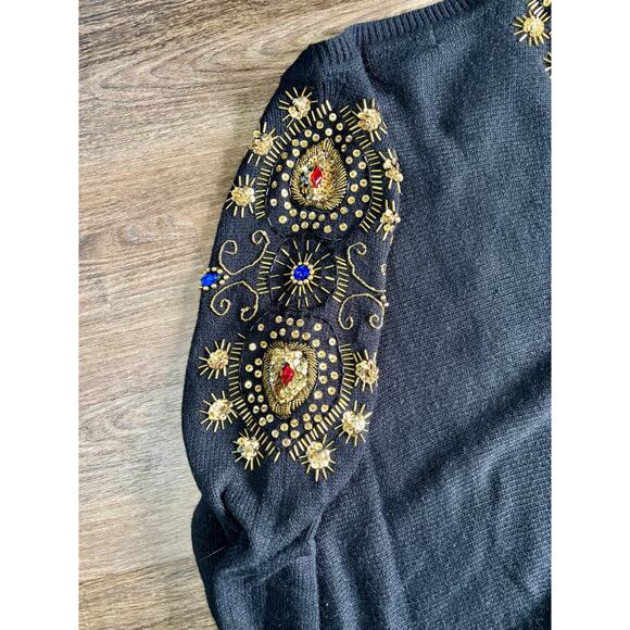 Vintage Western Connection Women's Small Black Sweater Sequins Sparkle 80s 90s - Picture 5 of 11